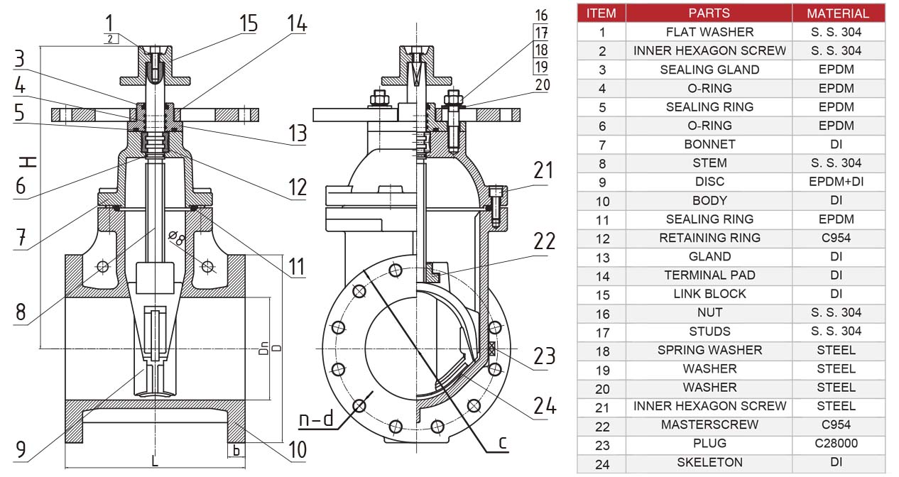 Hants UL NRS Gate Valve Structure Diagram