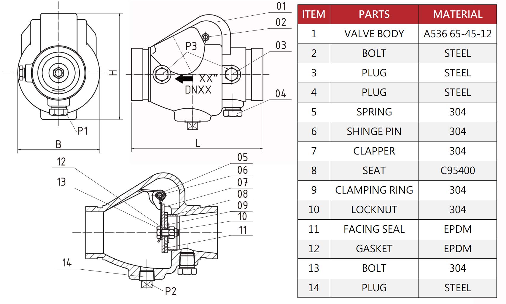 Hants UL Groove Swing Check Valve Structure Diagram