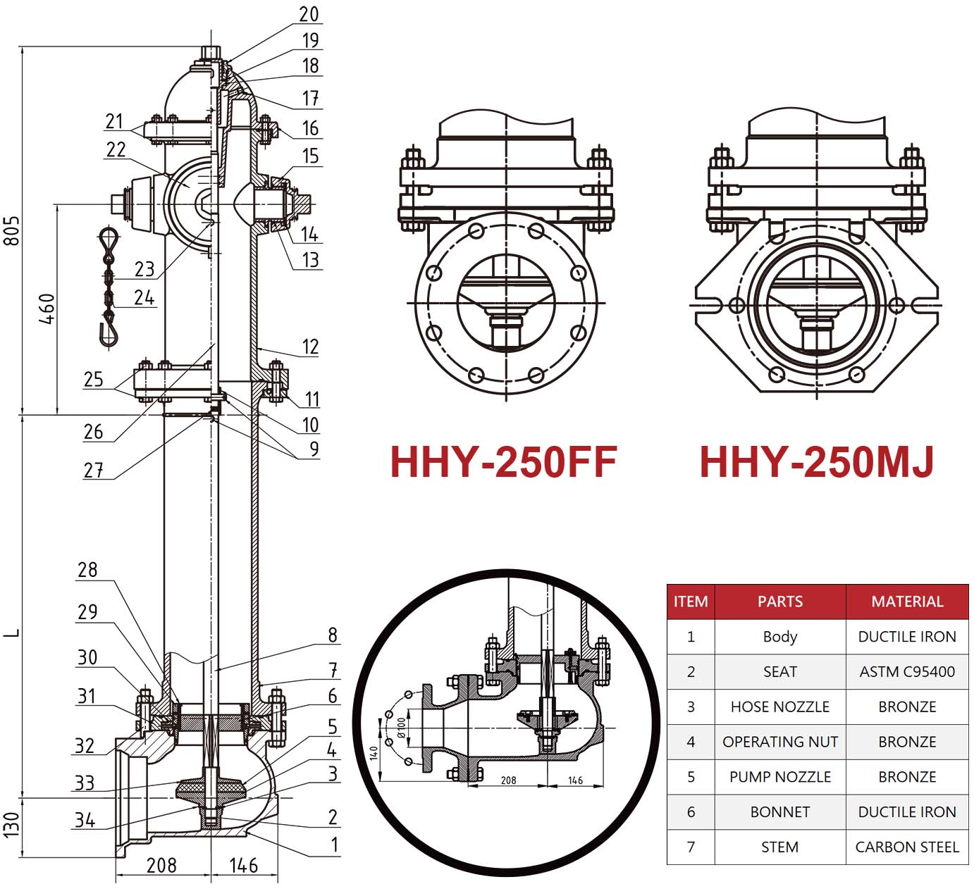 Hants UL Dry Barrel Fire Hydrant Structure Diagram