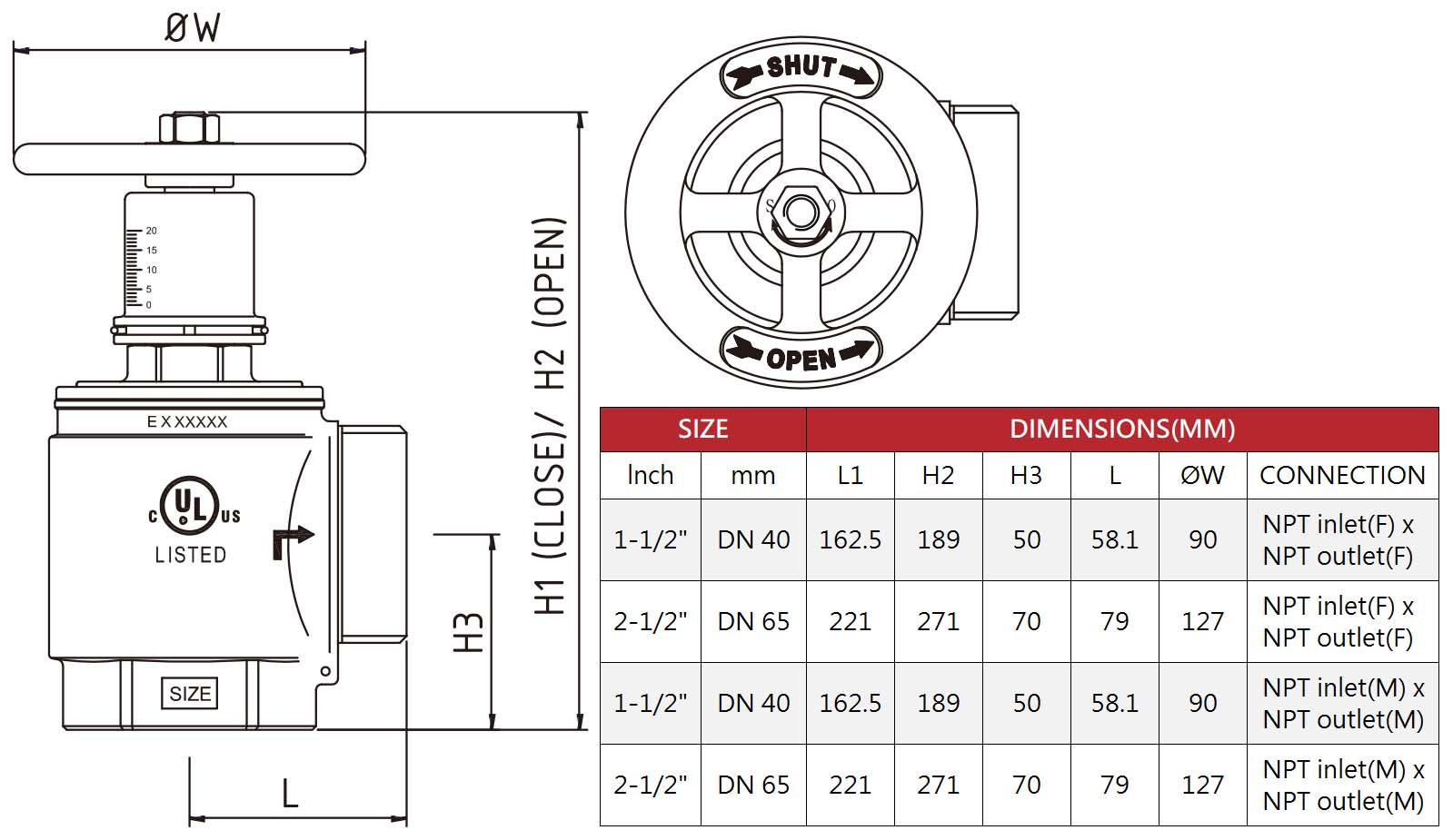 Sketch of Hants UL Listed Pressure Restricting Valve